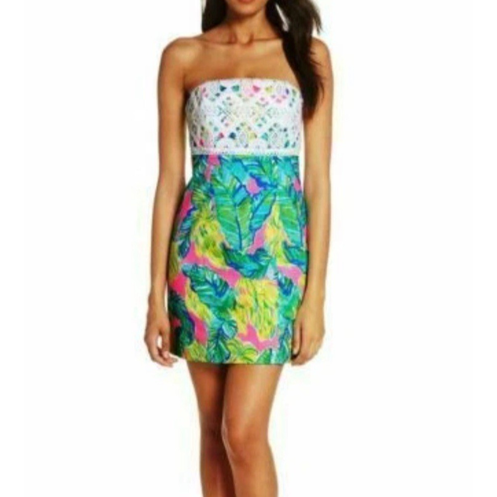 Lilly Pulitzer Brynn Dress Sz 8 Pink Sunset Local Flavor Lace Preppy Resort Wear